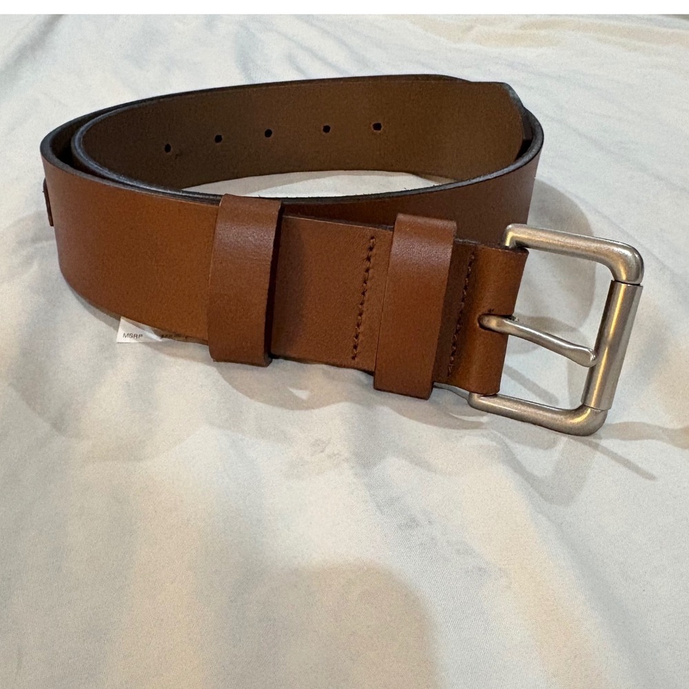 Polo Ralph Lauren Mens Tan Leather Belt Size 32 Silver Buckle 405899989003 NEW